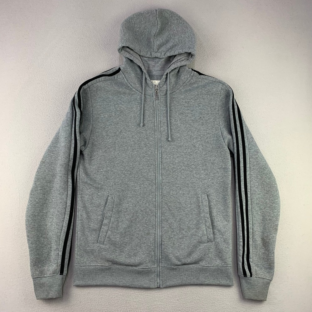 Ditch Plains Terry Fleece Hoodie Mens XL Gray Full-Zip Retro Sleeve‎ Stripe
